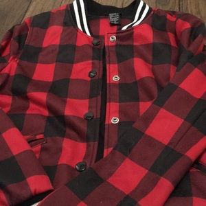 3/$30. NWOT red and black plaid jacket